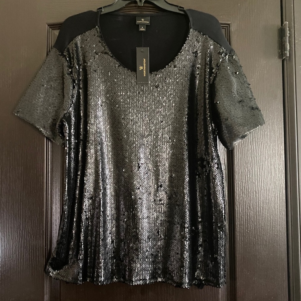 NWT Worthington Black Sequin Blouse